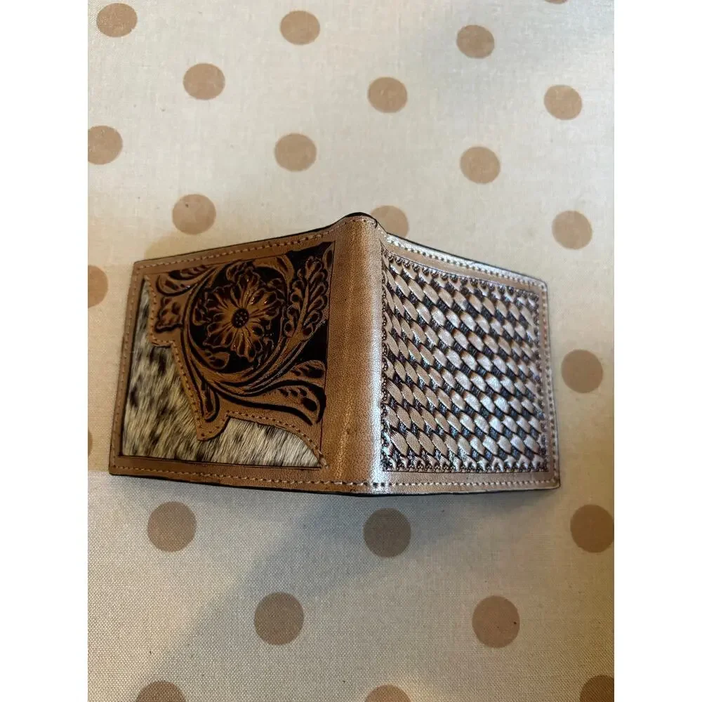 Cowhide Leather Tooled Men’s Western Bi-fold Wallet